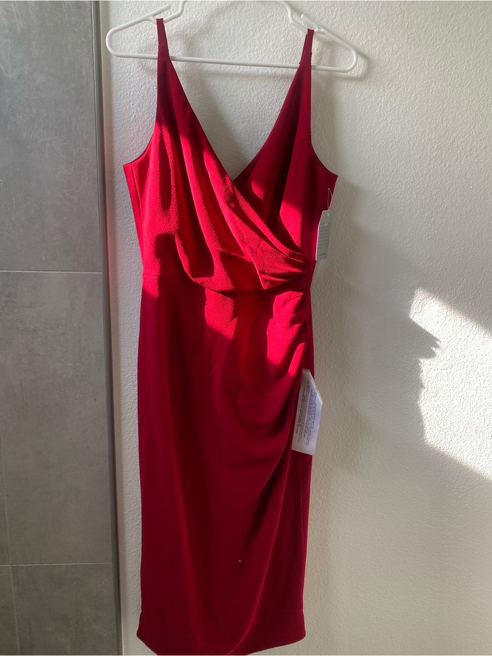 Dress the Population Red Draped V-Neck Midi Dress